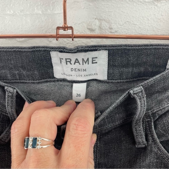 Frame Denim Le Skinny De Jeanne Black Marcy Distressed Chewed Hem Size 26 - Picture 10 of 14